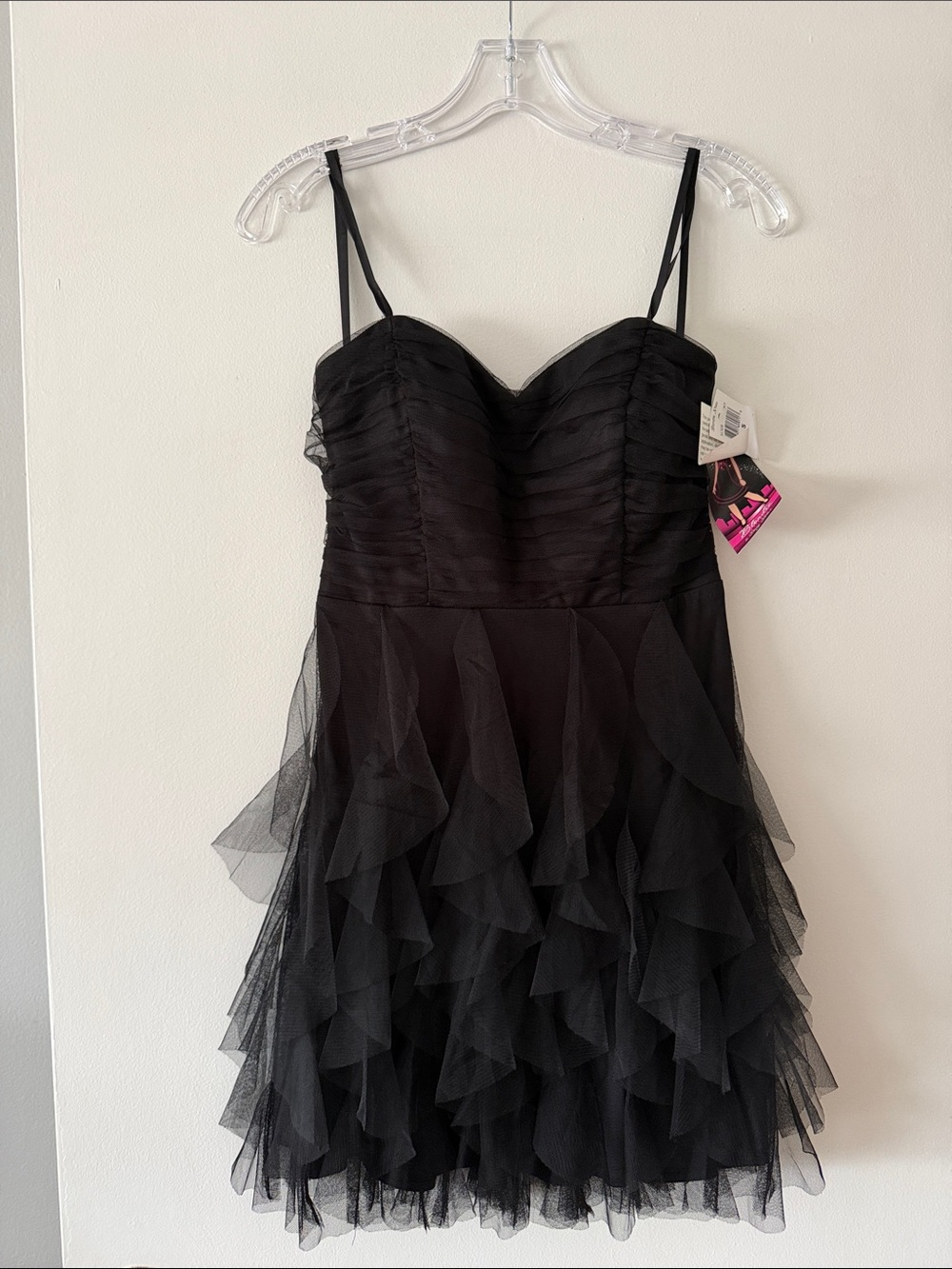 Black Tulle Ruffle Strapless Mini Dress Blondie Nites by Stacy Sklar NWT Prom